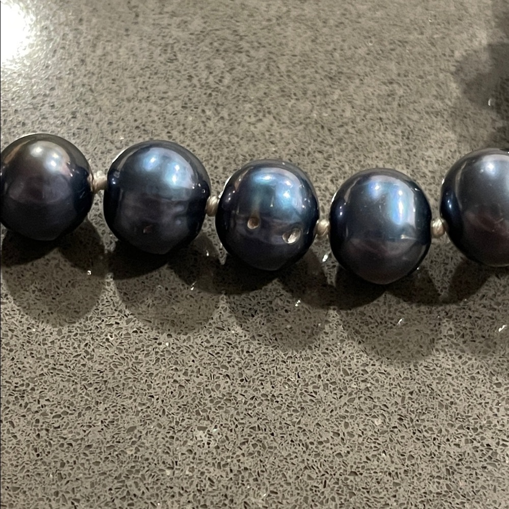 Blue Gray Pearl Necklace with 925 Silver Fish Hook Clasp - Picture 15 of 17